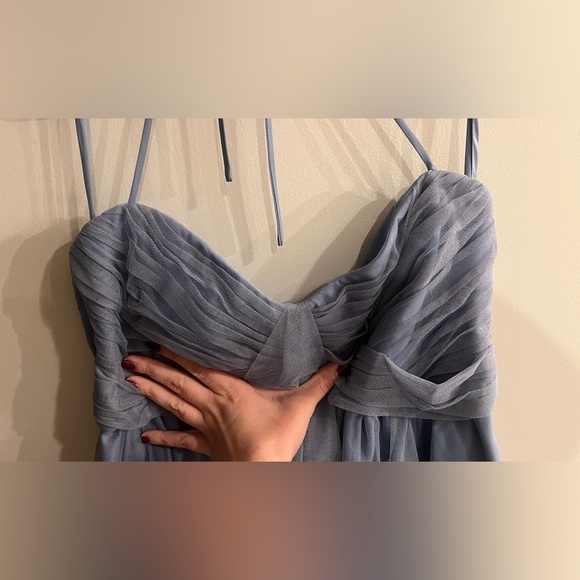 Amsale Blue Pleated Strapless Gown for Weddings - Picture 4 of 5